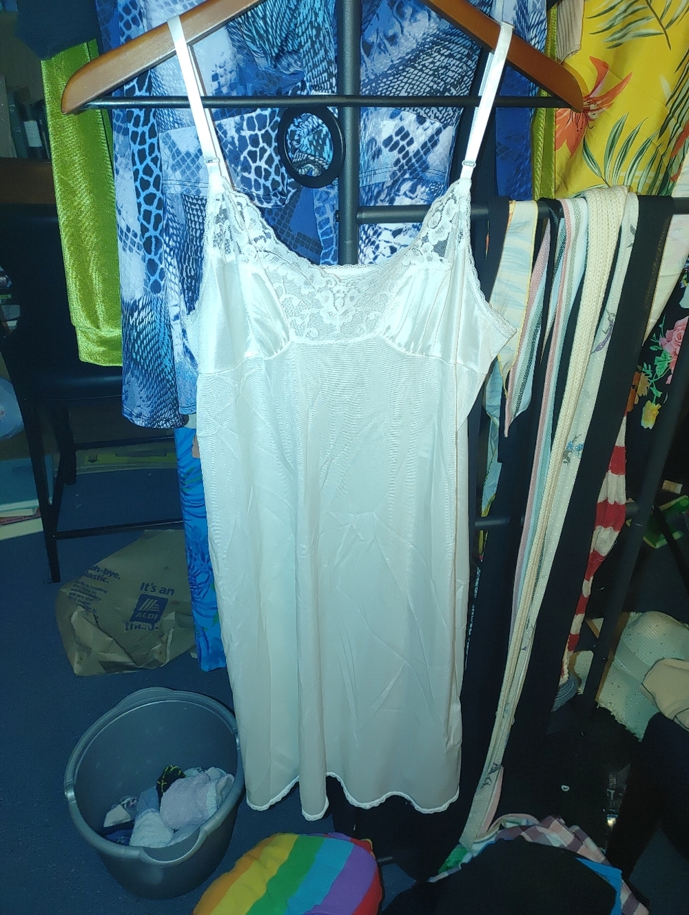 vassarette Ivory Satin Lace-Trim Slip